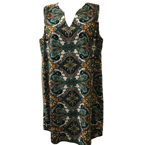Vintage Renee C. Women's Paisley Geometric Sleeveless Summer Dress Medium - Picture 1 of 7
